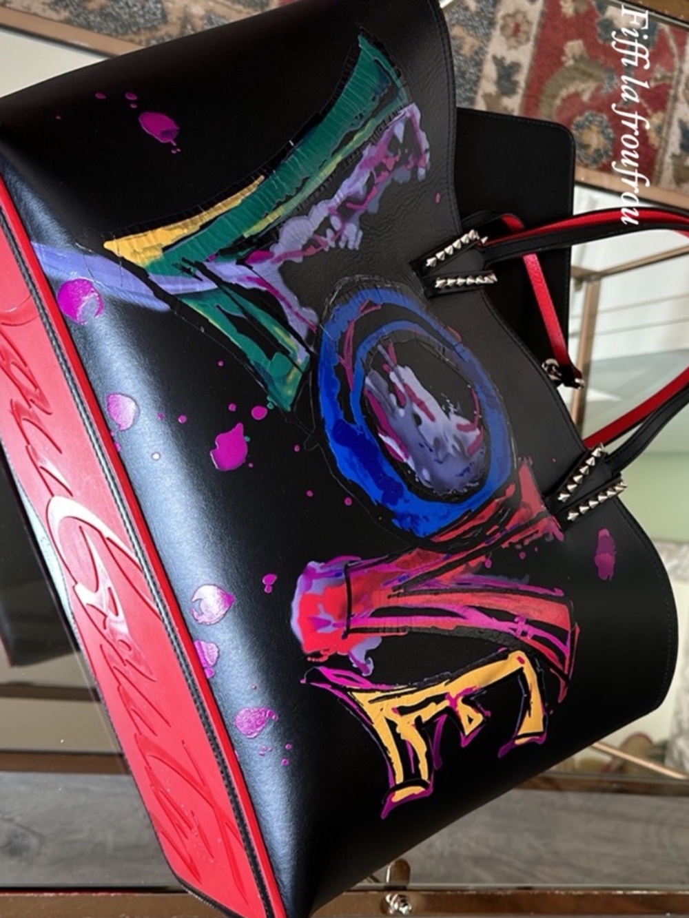 Black Painted 'LOVE' Tote Bag with Pink Trim - Picture 3 of 10